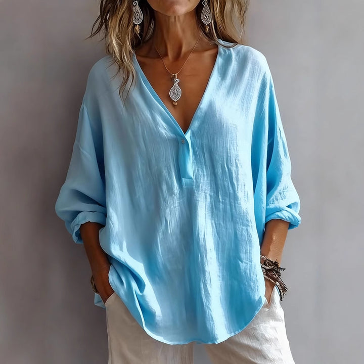 Womens Casual Loose Fashion Solid Color Long-Sleeve Top