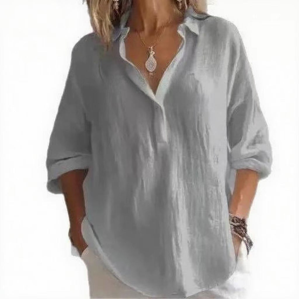 Womens Casual Loose Fashion Solid Color Long-Sleeve Top