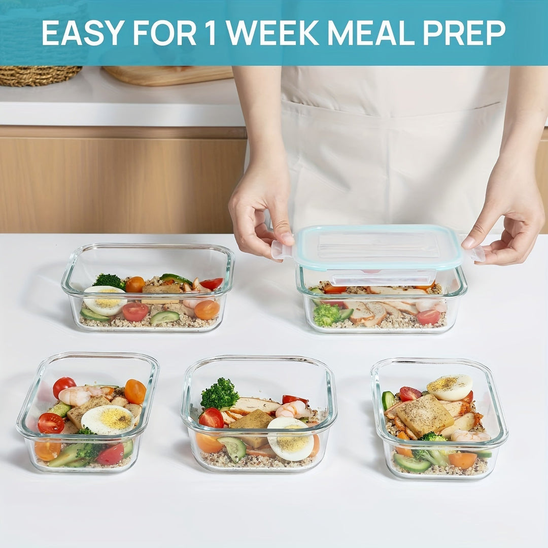 Set of 8 Glass Food Storage Containers – Bento Meal Prep Containers, Airtight, with Leak-Proof Lids, Suitable for Microwave, Oven, Freezer and Dishwasher, BPA-Free
