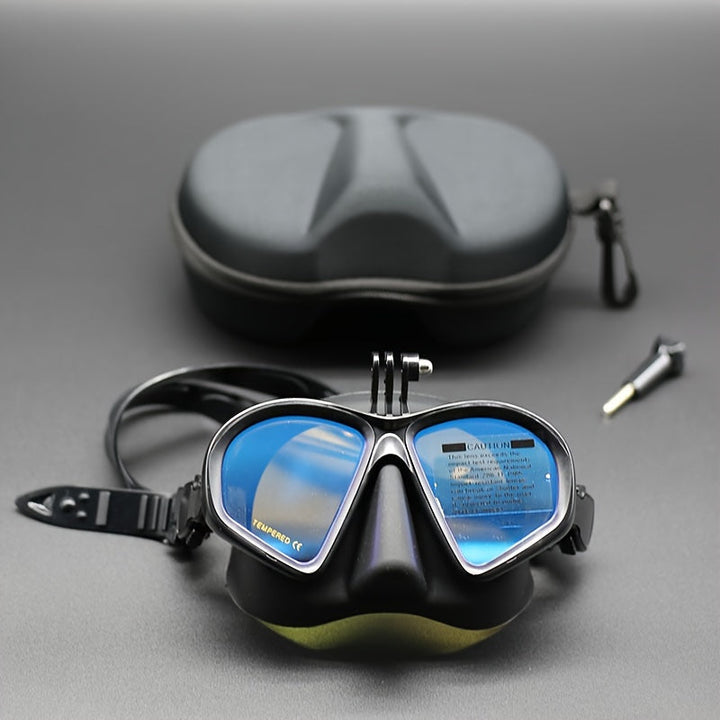 Gehärtete Tauchmaske mit Tasche - Taucherbrille mit Antifog und Kamerahalterung