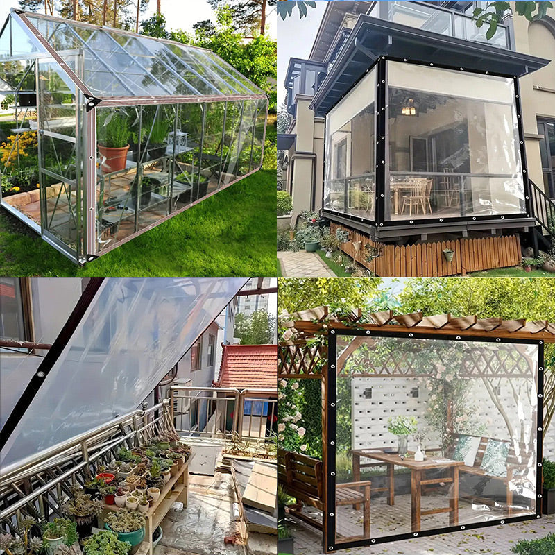 Transparent weatherproof protective sheet for garden, patio and outdoor use