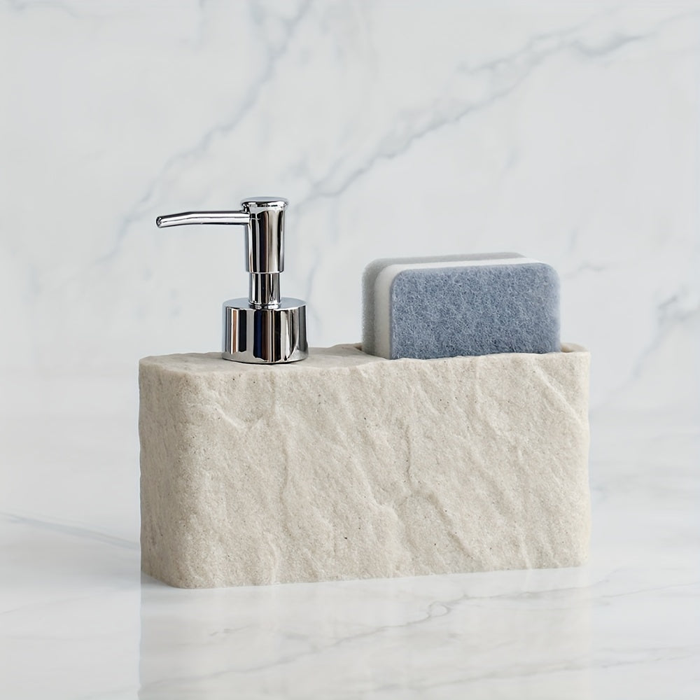 Stone-Style Soap Dispenser with Sponge Holder – Elegant and Practical for Kitchen or Bathroom