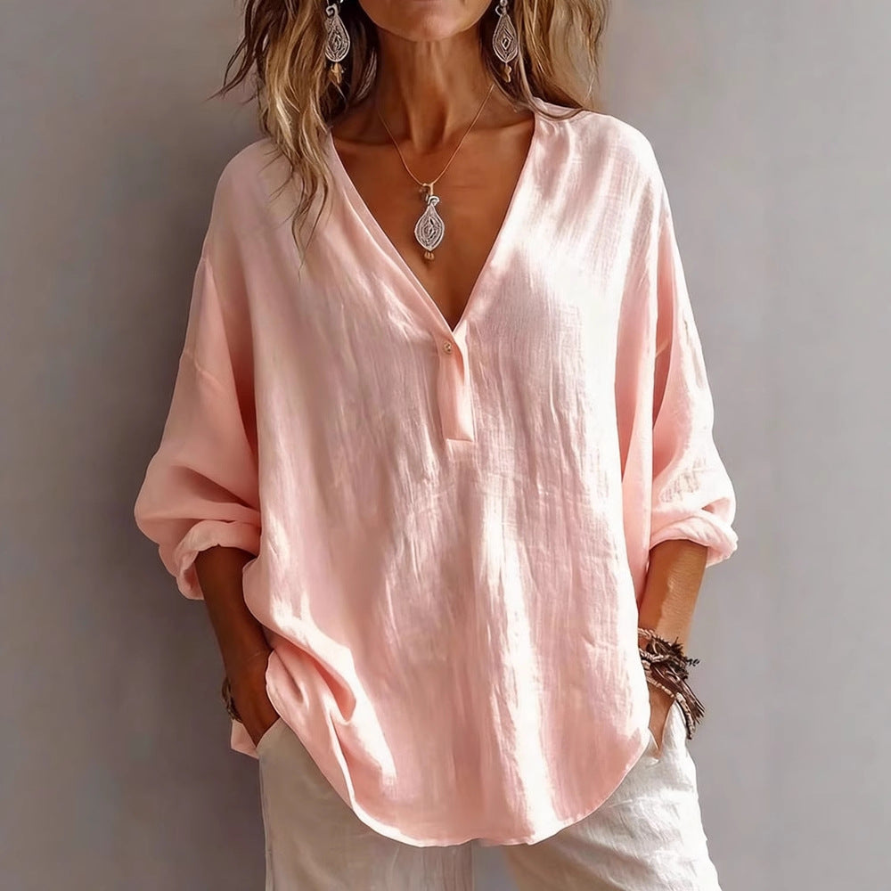Womens Casual Loose Fashion Solid Color Long-Sleeve Top