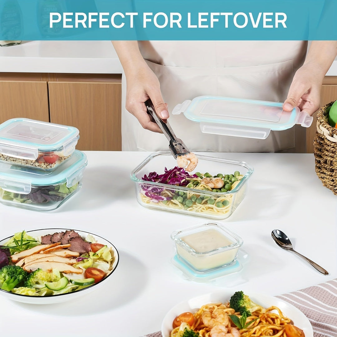 Set of 8 Glass Food Storage Containers – Bento Meal Prep Containers, Airtight, with Leak-Proof Lids, Suitable for Microwave, Oven, Freezer and Dishwasher, BPA-Free