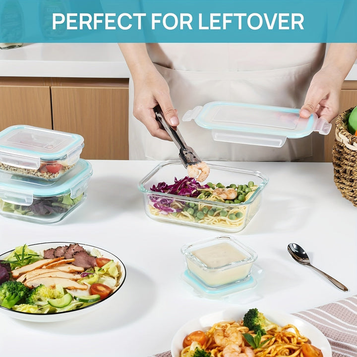 Set of 8 Glass Food Storage Containers – Bento Meal Prep Containers, Airtight, with Leak-Proof Lids, Suitable for Microwave, Oven, Freezer and Dishwasher, BPA-Free