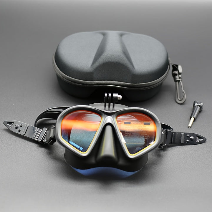 Gehärtete Tauchmaske mit Tasche - Taucherbrille mit Antifog und Kamerahalterung