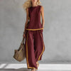 Women’s Sleeveless Vest Top and Wide Leg Pants Two Piece Summer Set