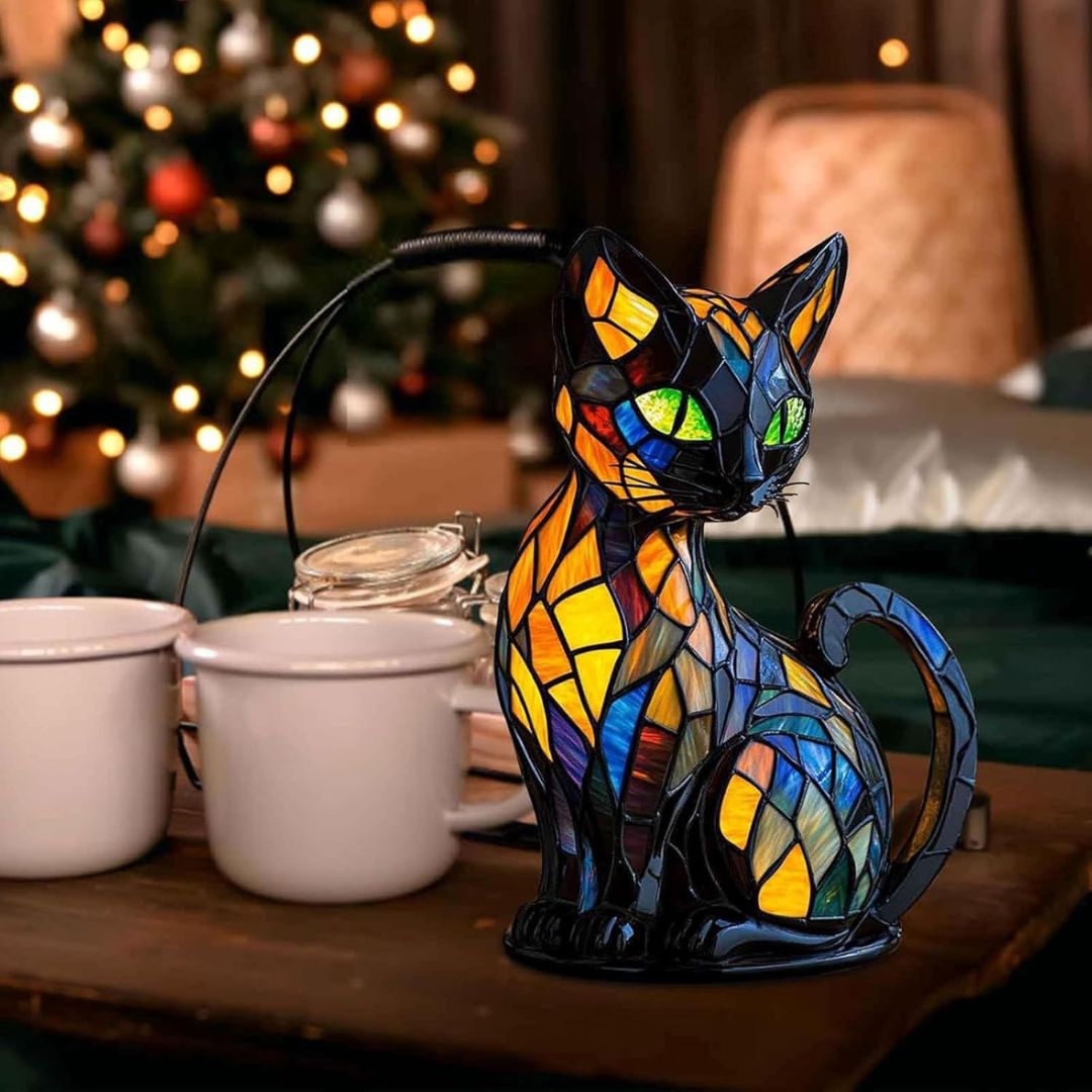Dekorative Katzenlampe mit Mosaikdesign und Warmem Ambientelicht – Elegante Wohndekoration
