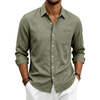 Mens Linen Loose-fit Lapel Long-sleeve Shirt