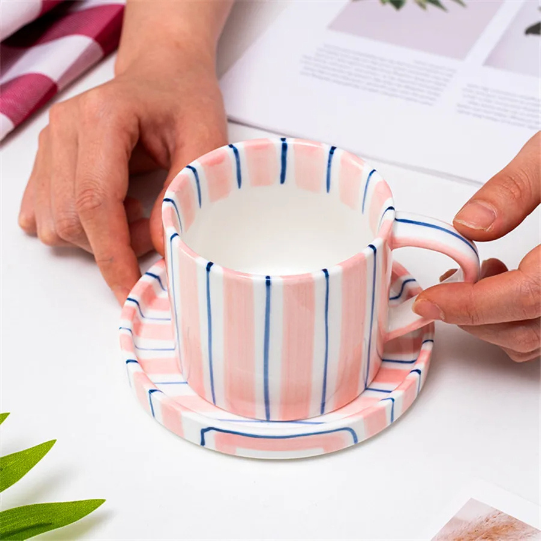 RetroChic Ceramic Coffee Set | Hand-Painted Cup and Saucer for Sophisticated Drink Moments