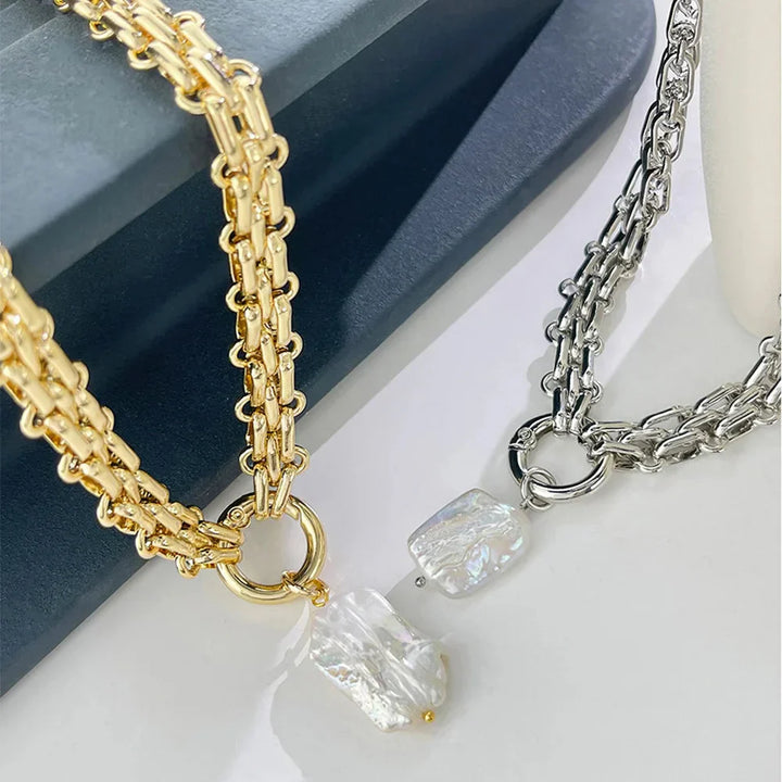 Baroque Freshwater Pearl Necklace with Gold and Silver Chain