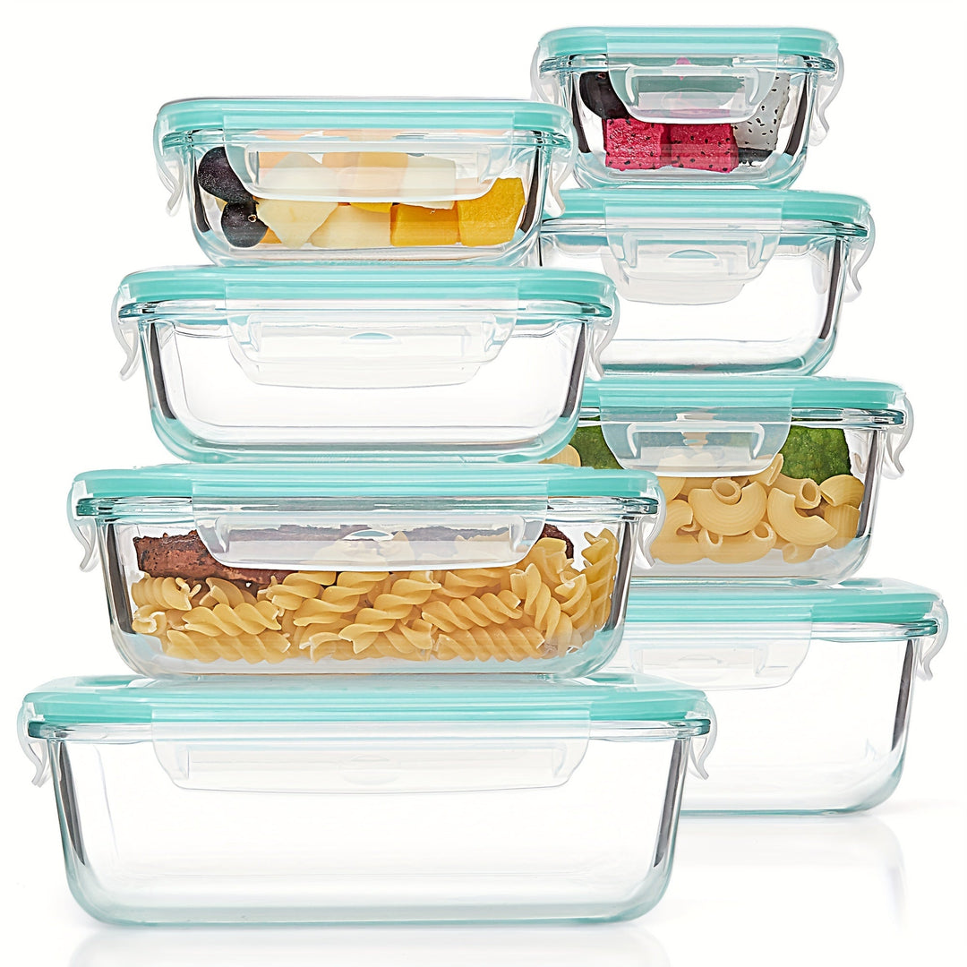Set of 8 Glass Food Storage Containers – Bento Meal Prep Containers, Airtight, with Leak-Proof Lids, Suitable for Microwave, Oven, Freezer and Dishwasher, BPA-Free