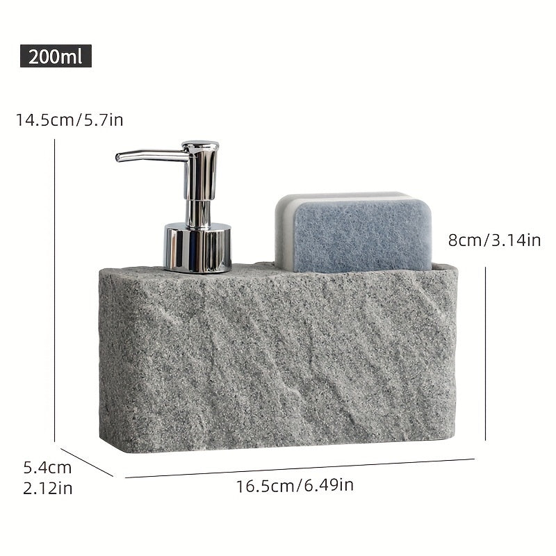 Stone-Style Soap Dispenser with Sponge Holder – Elegant and Practical for Kitchen or Bathroom