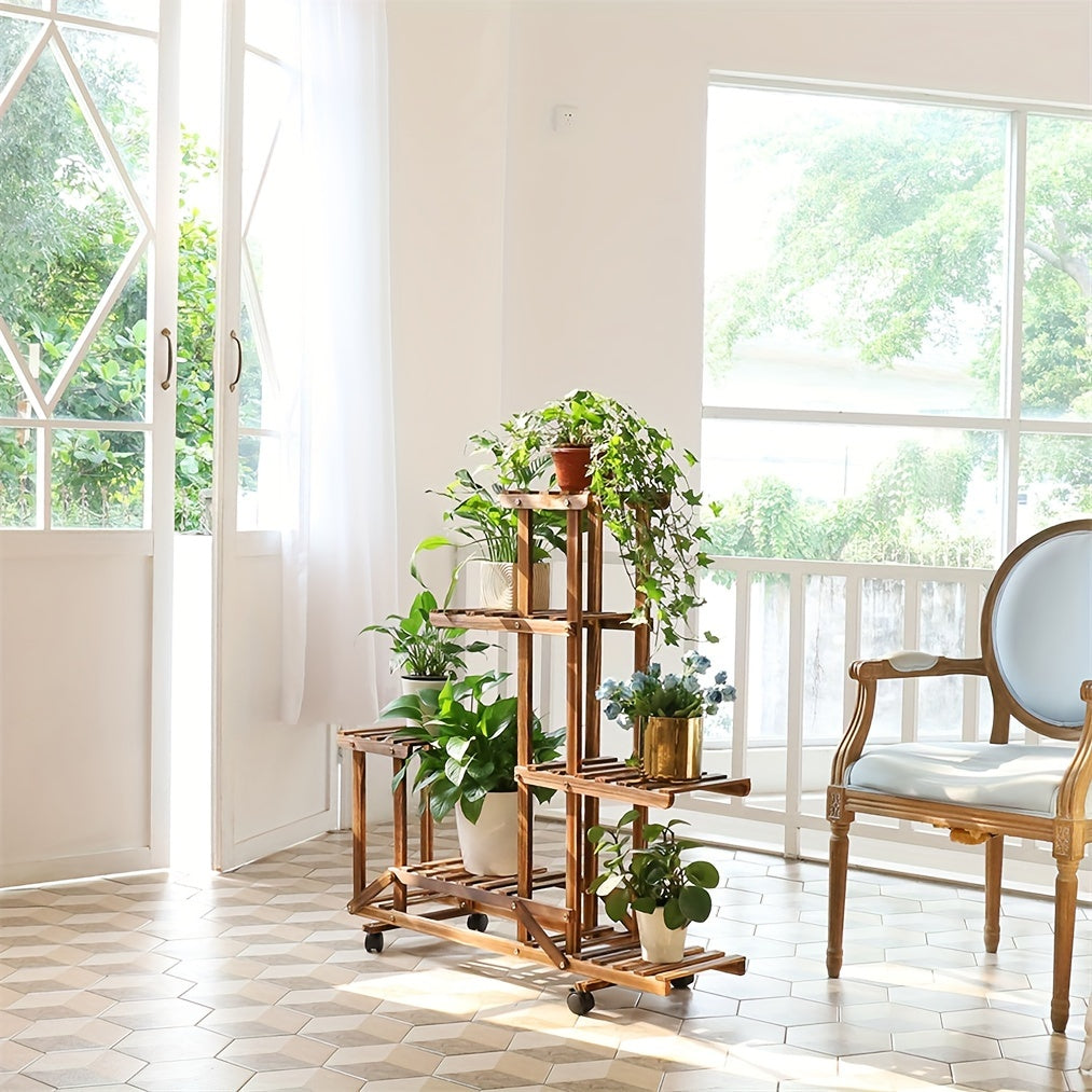 6-Tier Wooden Plant Stand – Carbonised Finish