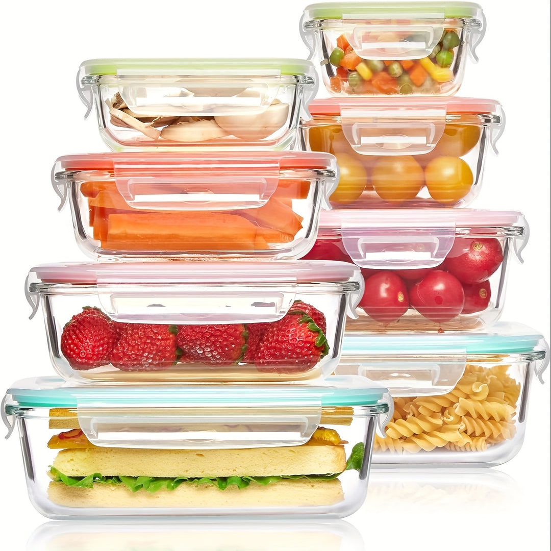 Set of 8 Glass Food Storage Containers – Bento Meal Prep Containers, Airtight, with Leak-Proof Lids, Suitable for Microwave, Oven, Freezer and Dishwasher, BPA-Free