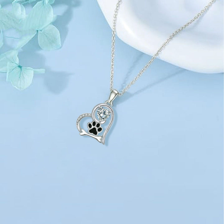 Handmade Dog Paw Print and Bone Pendant with Zirconia