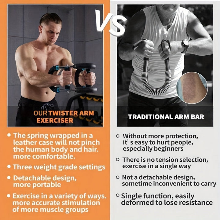 Adjustable Arm and Chest Muscle Trainer for Men with Stainless Steel Frame and Comfortable Blue Grips
