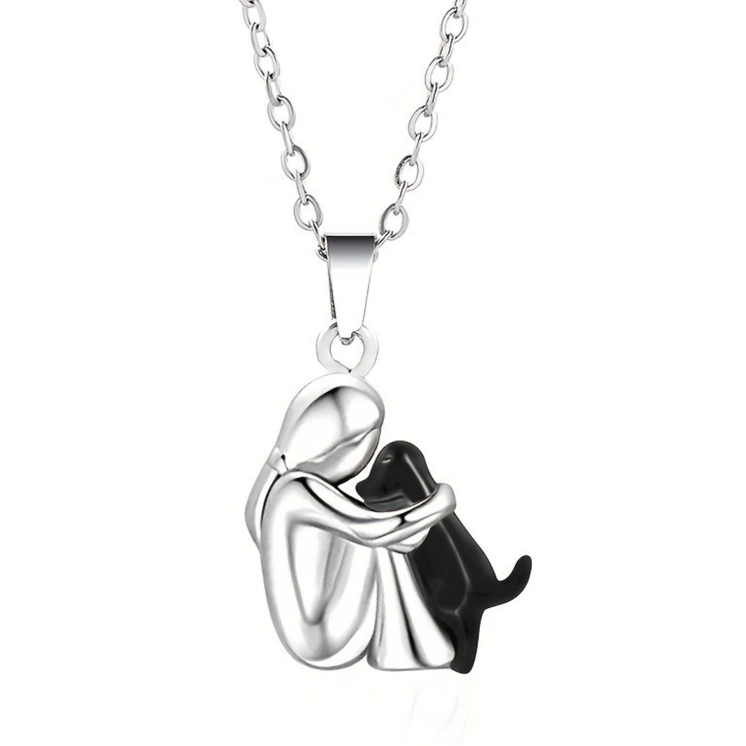 Fashion Little Girl And Dog Hug Necklace