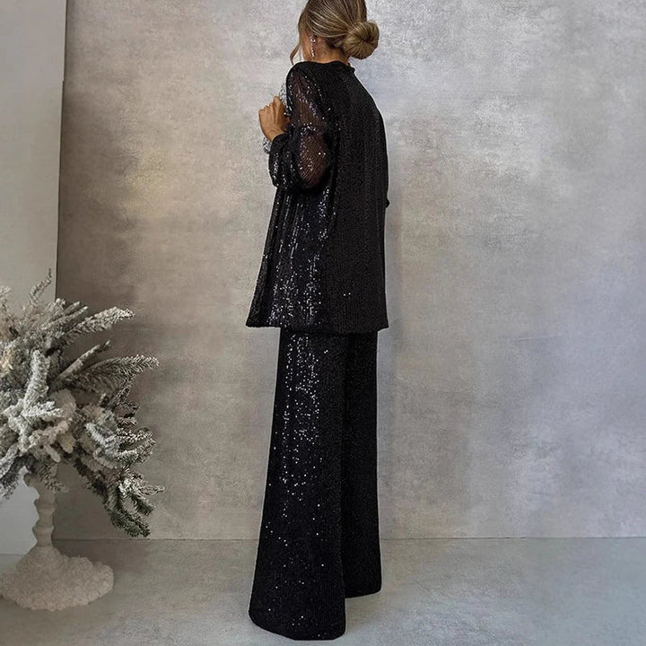 Two-Piece Set with Sequins and High-Waisted Pants