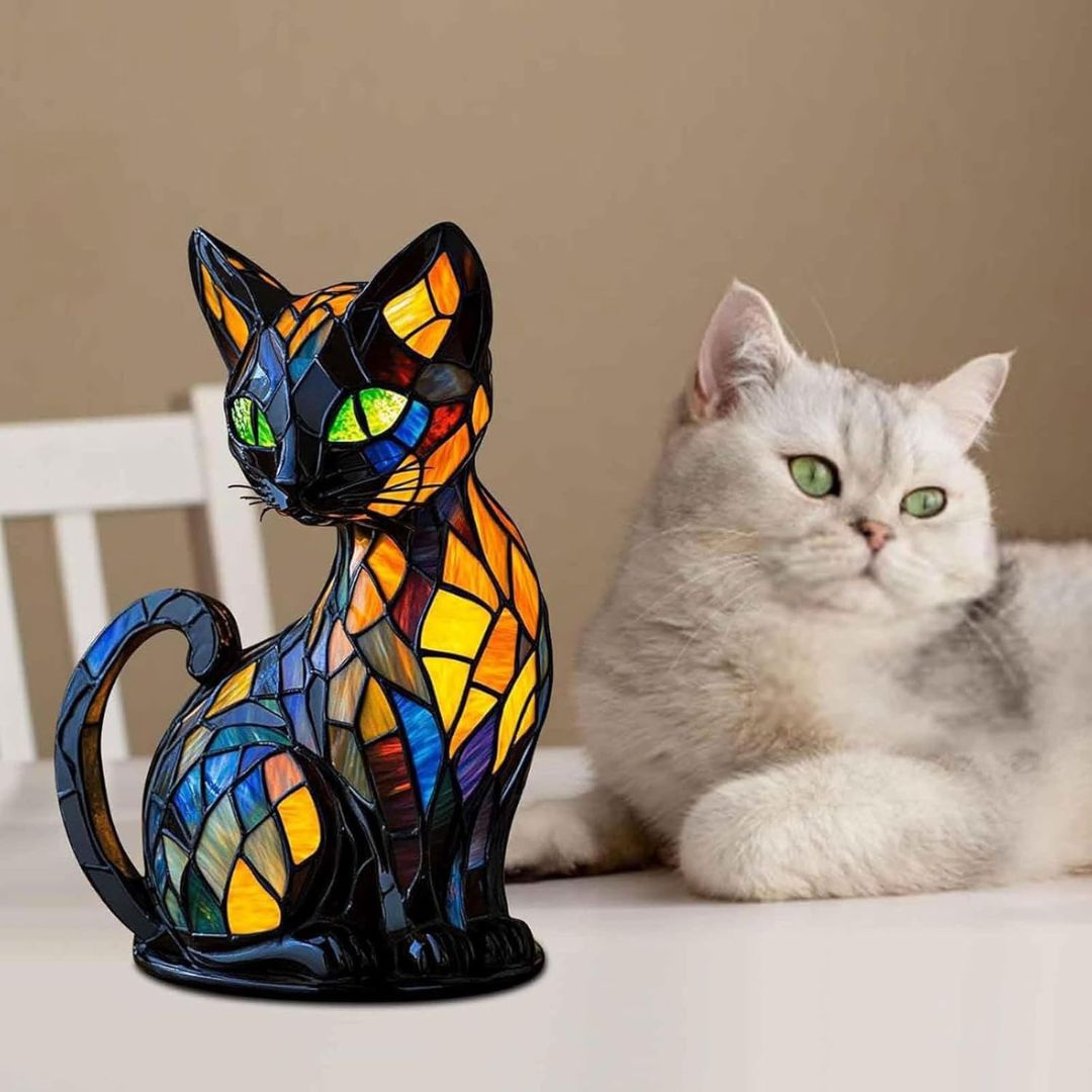 Dekorative Katzenlampe mit Mosaikdesign und Warmem Ambientelicht – Elegante Wohndekoration
