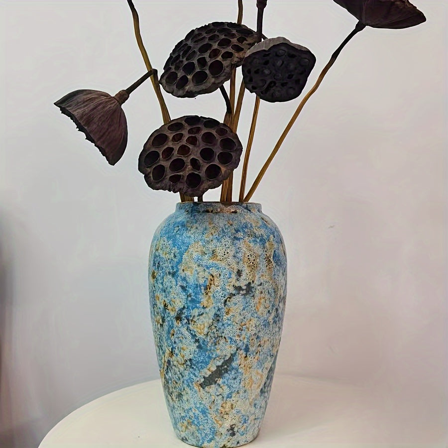 Unique Vintage Ceramic Vase – Handmade Blue Terracotta for an Authentic Look