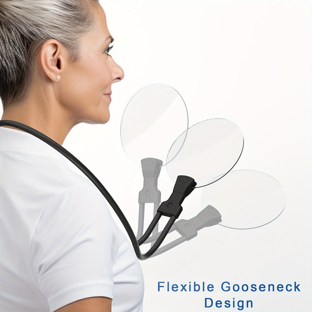 Hands-free magnifying glass with neck strap and 5X magnification