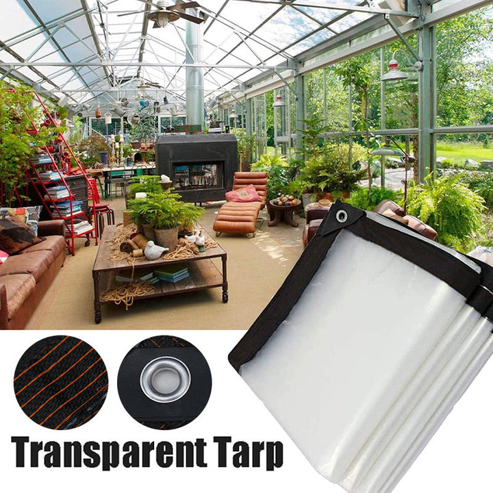 Transparent weatherproof protective sheet for garden, patio and outdoor use