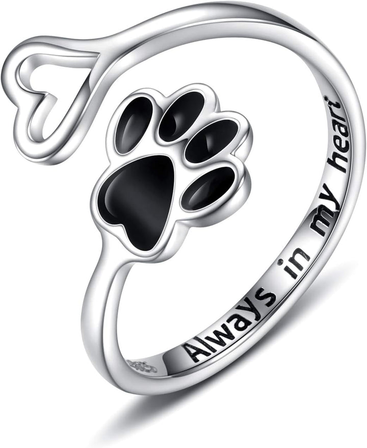 Handmade Paw & Heart Ring – Adjustable Sterling Silver