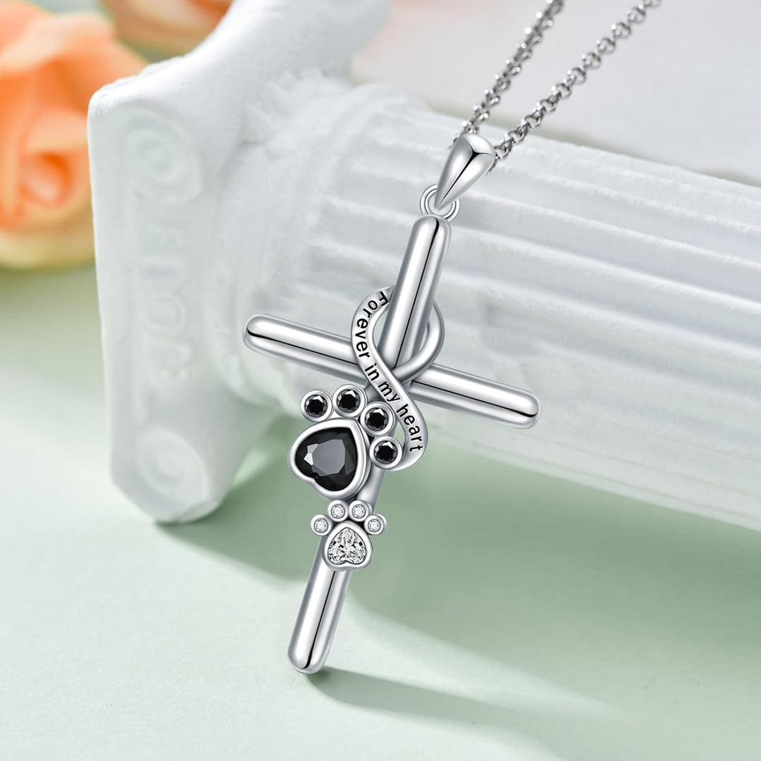 Sterling Silver Paw & Cross Necklace