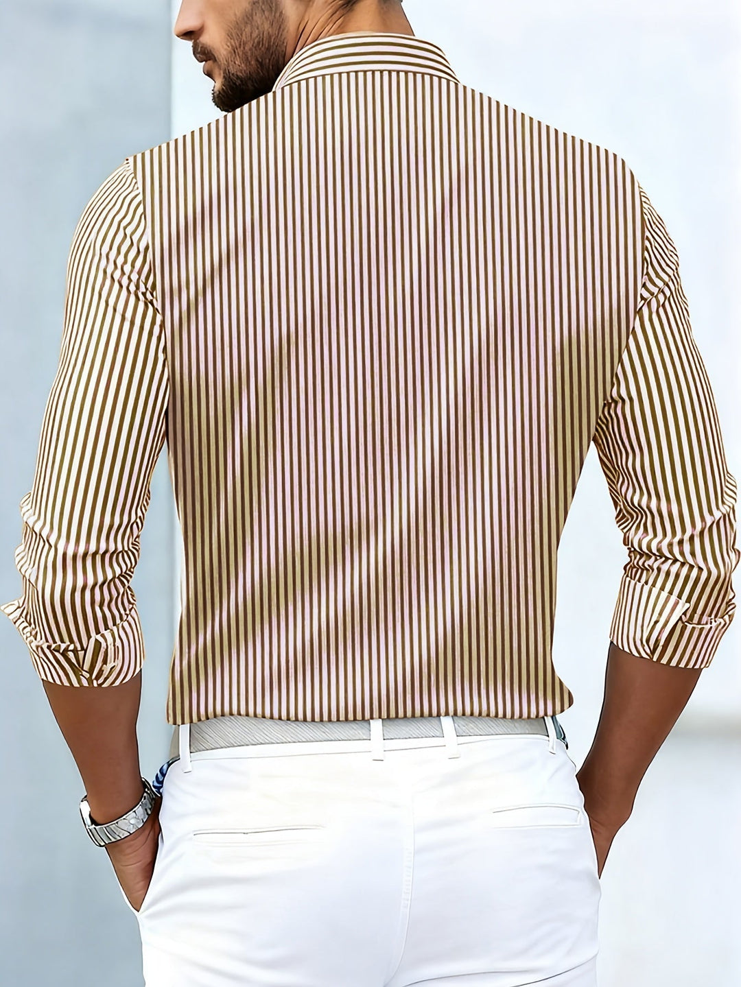 Men's Vintage Striped Long-Sleeved Shirt with Worn-In Look