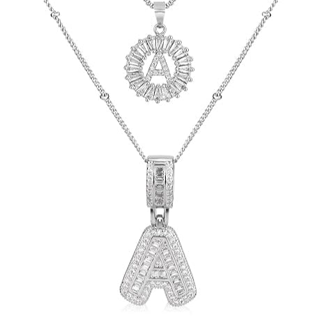 Elegant white gold initial necklace with pavé stones