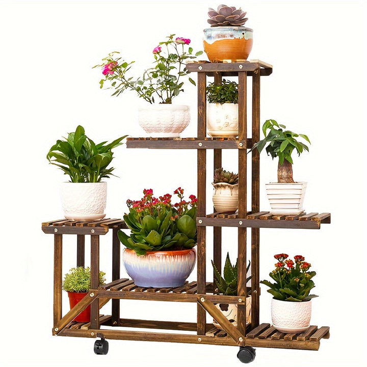 6-Tier Wooden Plant Stand – Carbonised Finish