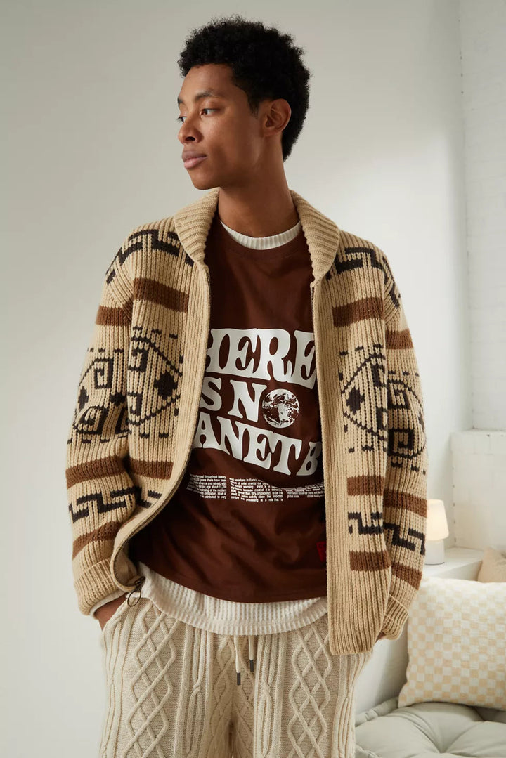 Vintage Jacquard Knitted Men's Cardigan