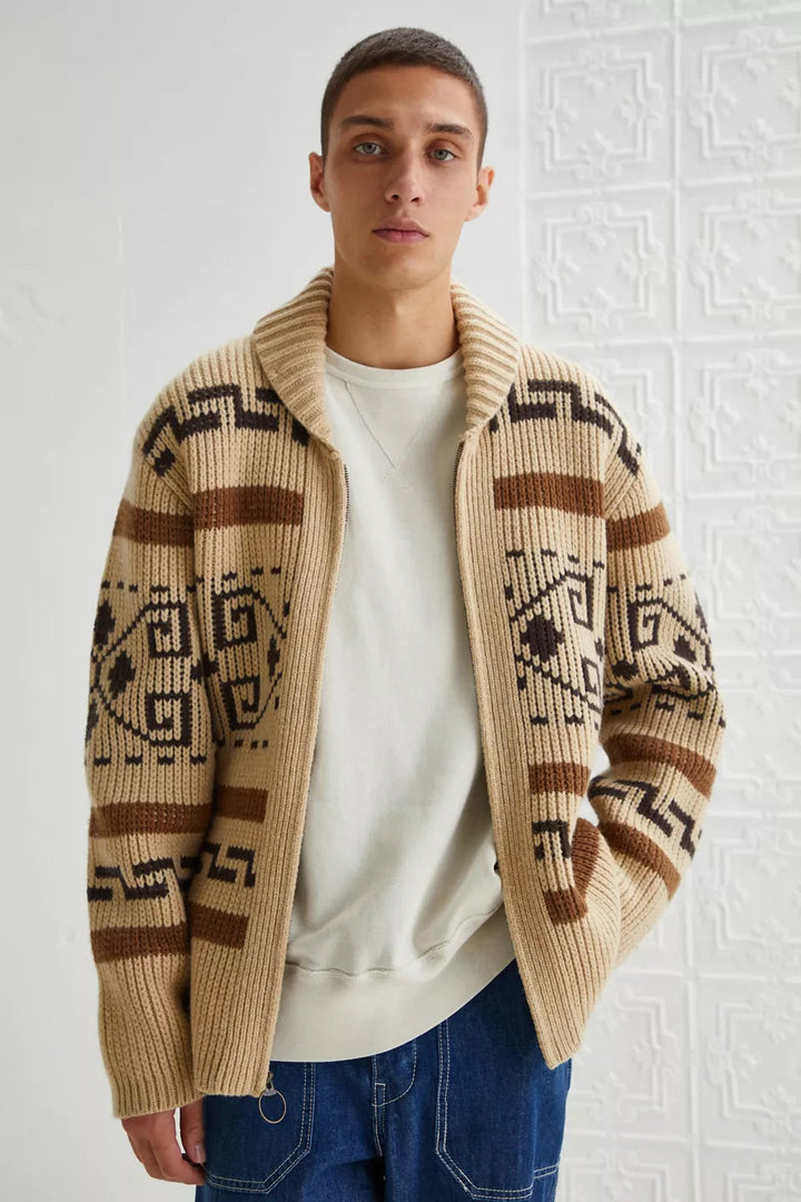 Vintage Jacquard Knitted Men's Cardigan