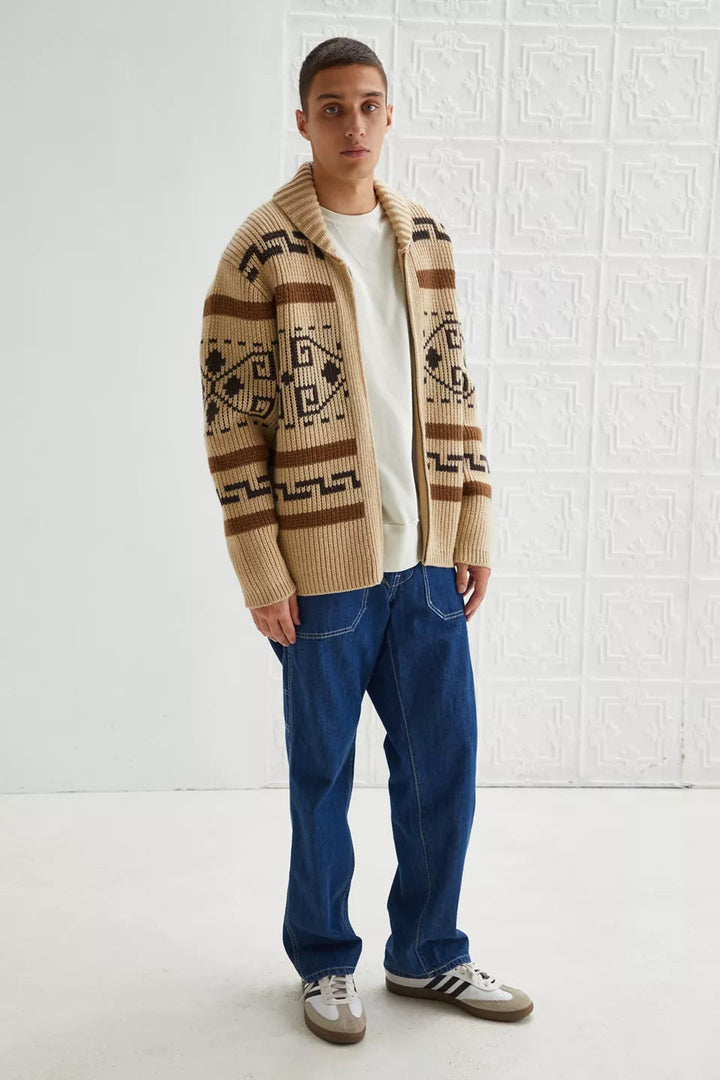 Vintage Jacquard Knitted Men's Cardigan
