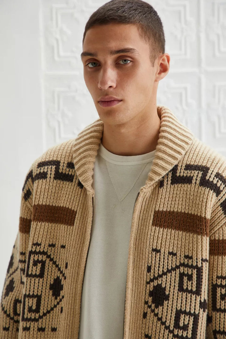 Vintage Jacquard Knitted Men's Cardigan