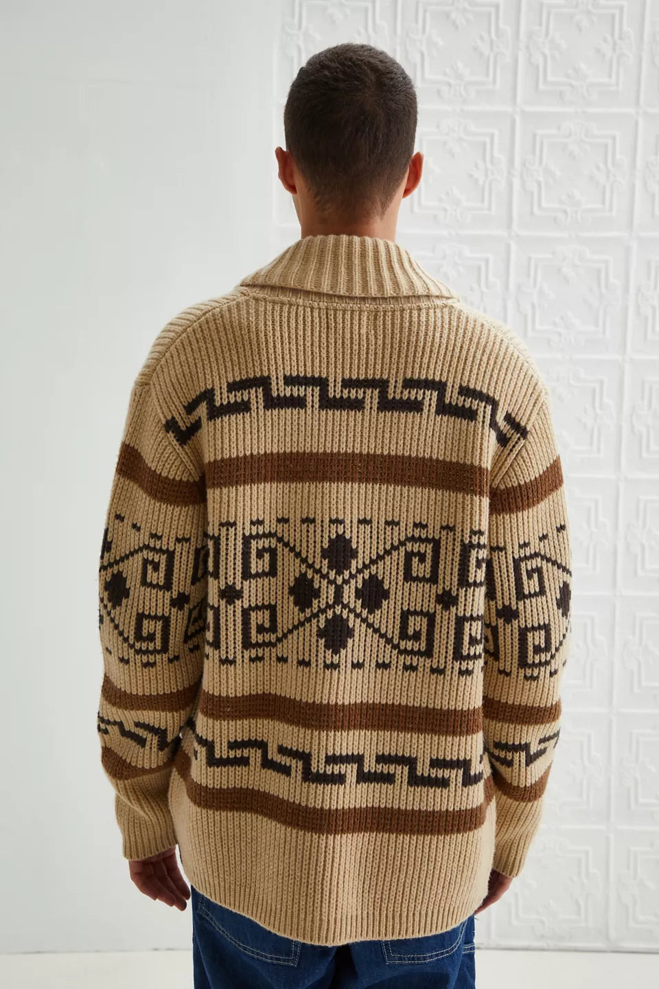 Vintage Jacquard Knitted Men's Cardigan