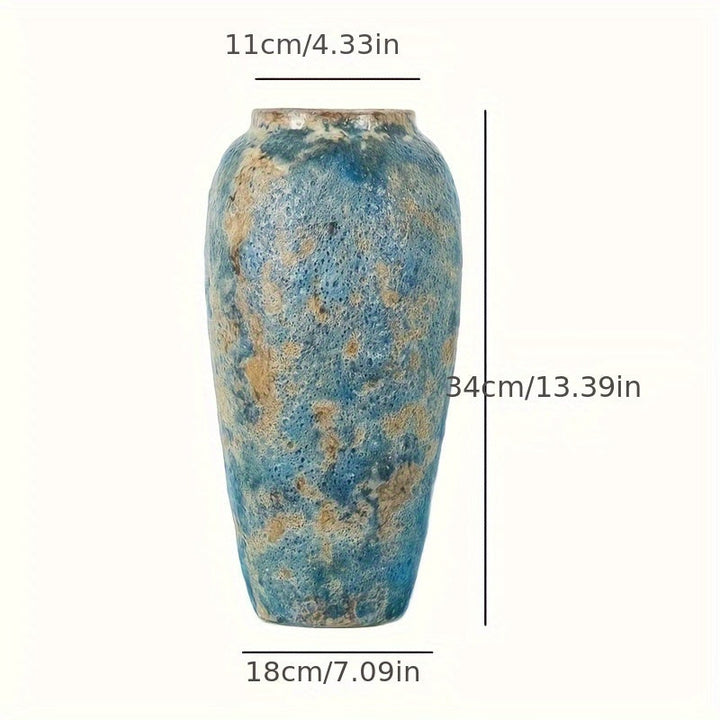 Unique Vintage Ceramic Vase – Handmade Blue Terracotta for an Authentic Look
