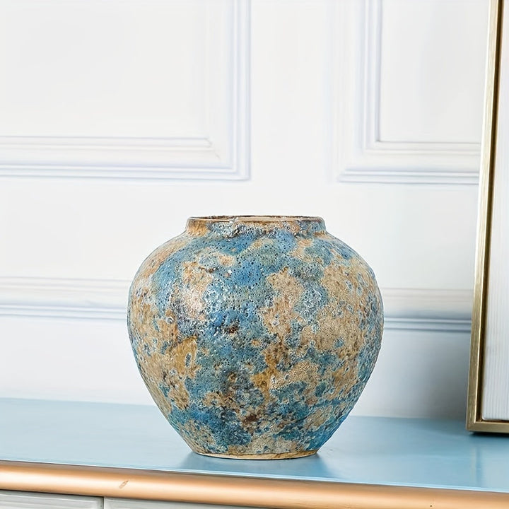 Unique Vintage Ceramic Vase – Handmade Blue Terracotta for an Authentic Look