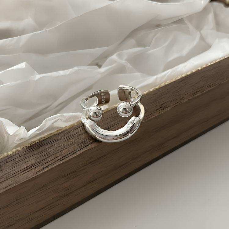 Smiley adjustable ring - minimalist, stackable statement ring