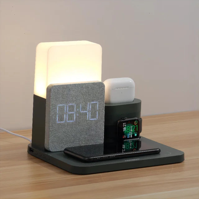 Multi-Function Wireless Charging Station – Includes Lamp and Alarm Clock