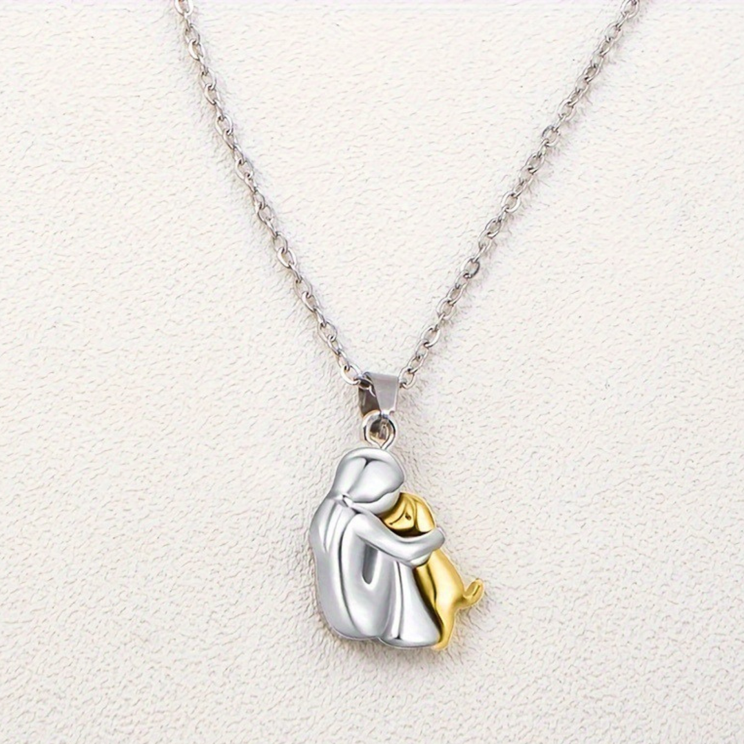 Fashion Little Girl And Dog Hug Necklace