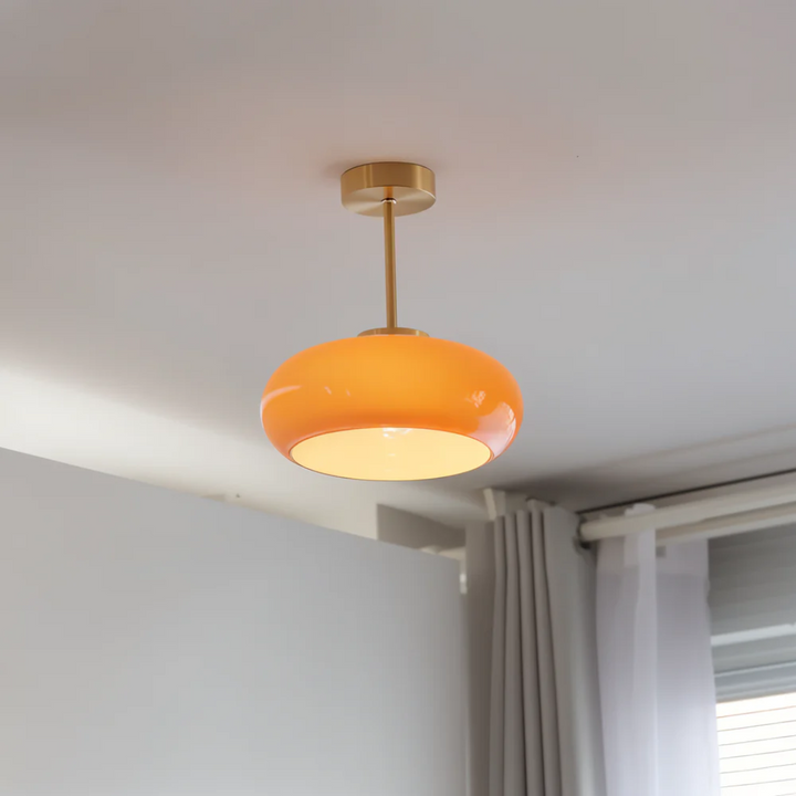 Glass Ceiling Lamp with Rounded Shade and Metal Stem