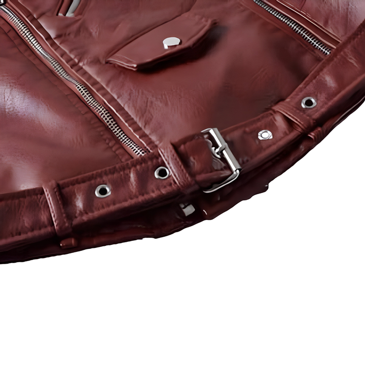 Cropped Belted Asymmetric Faux Leather Jacket