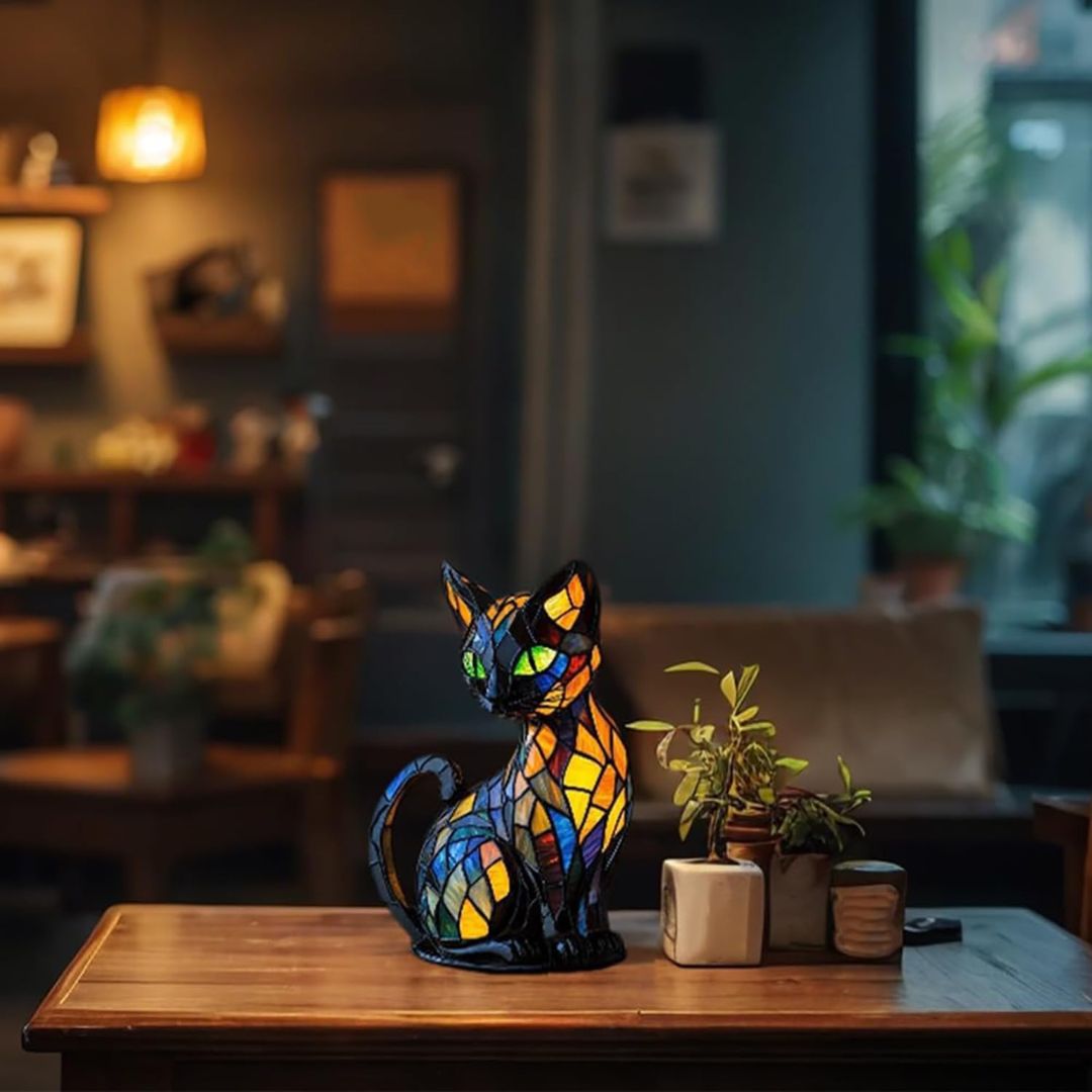 Dekorative Katzenlampe mit Mosaikdesign und Warmem Ambientelicht – Elegante Wohndekoration