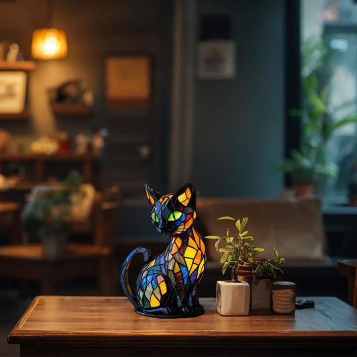 Dekorative Katzenlampe mit Mosaikdesign und Warmem Ambientelicht – Elegante Wohndekoration
