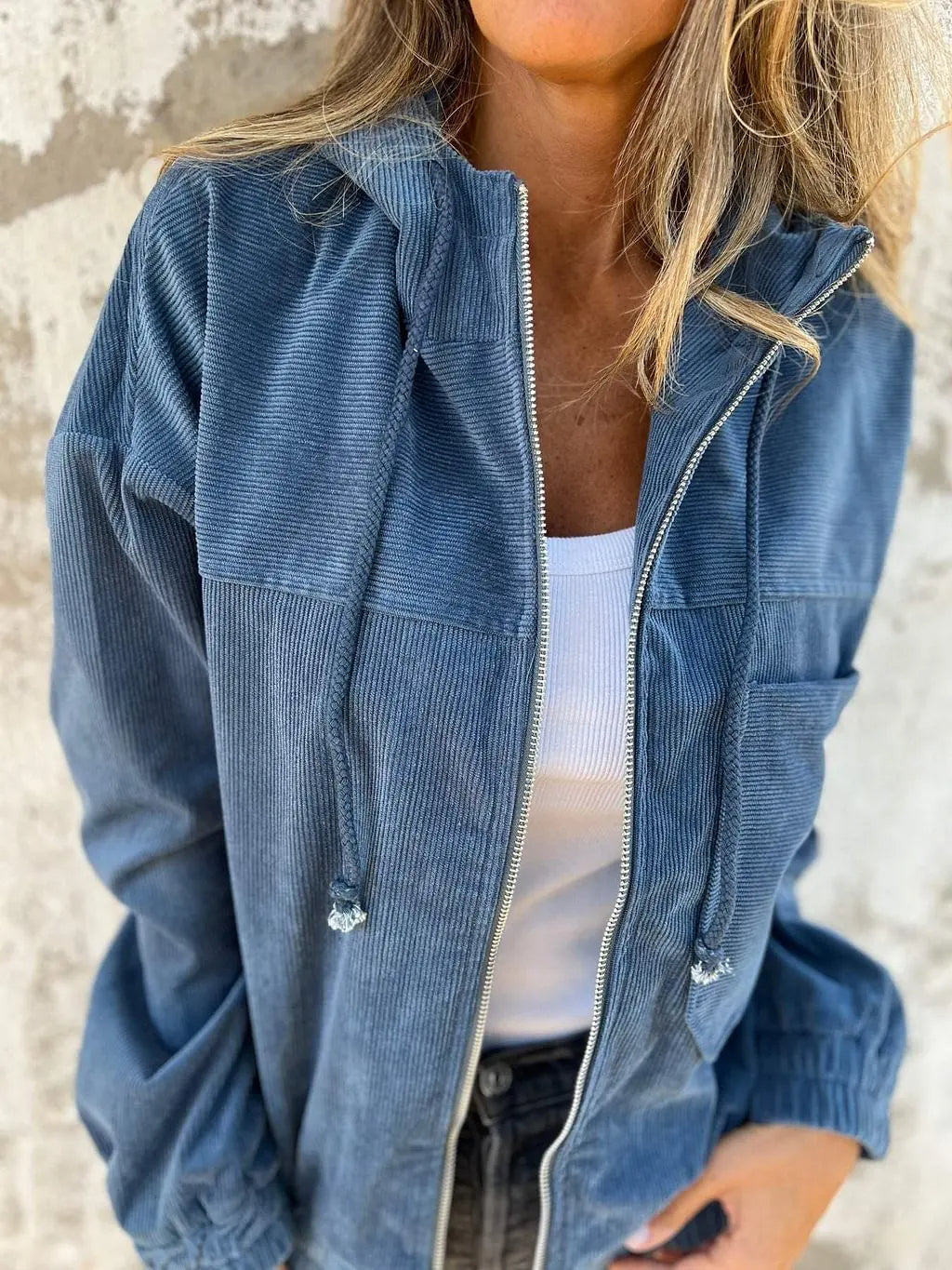 Casual Corduroy Jacket with Hood