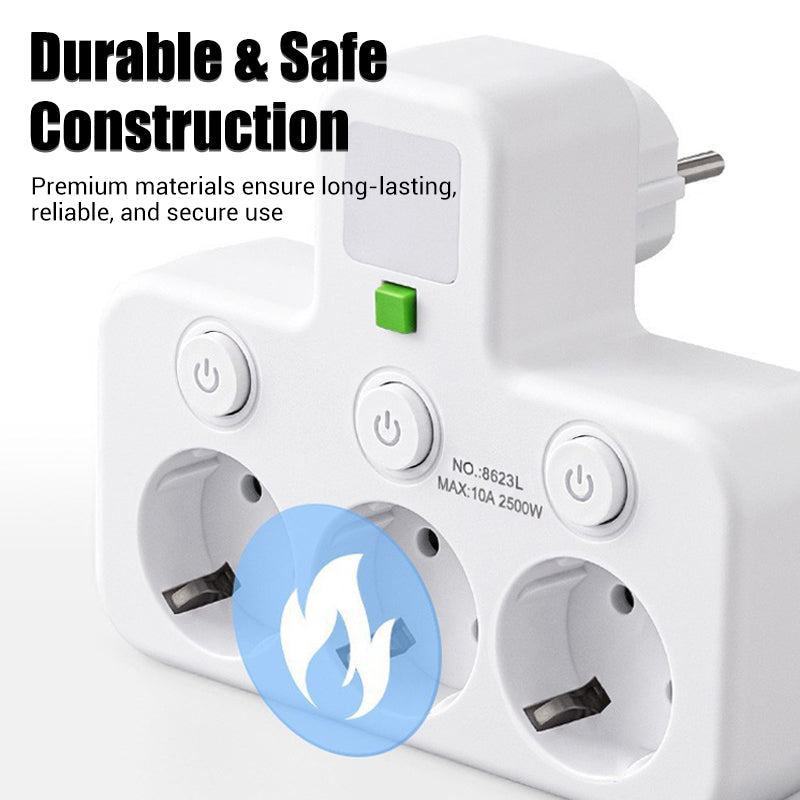 Power Strip with USB and Switches | Multi-Socket Surge Protector 2500 W