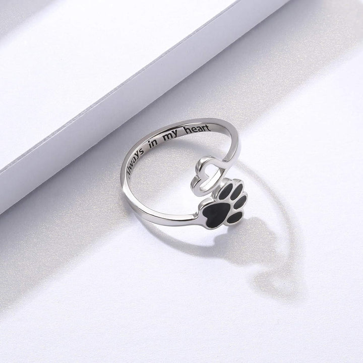 Handmade Paw & Heart Ring – Adjustable Sterling Silver