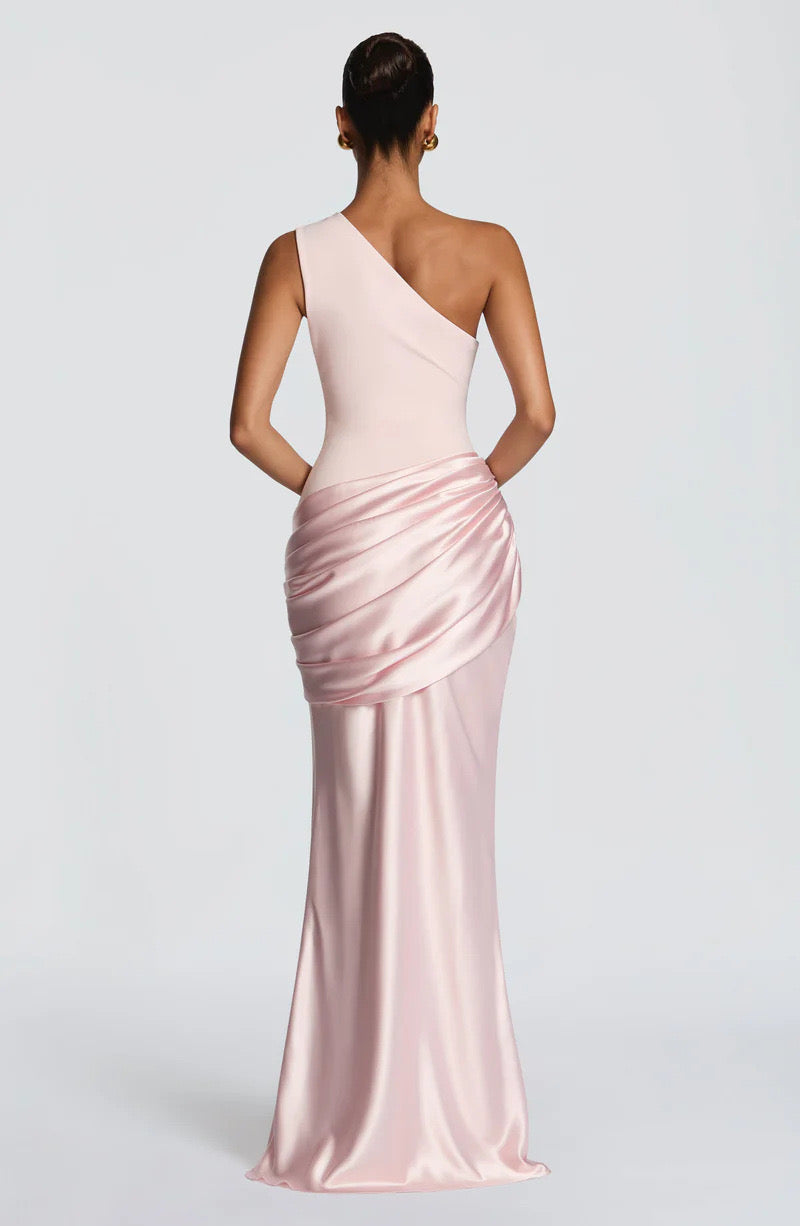 Sidonie One-Shoulder Draped Satin Maxi Dress